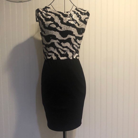 Erin Fetherston Sequin Top Dress, Black/White - Picture 1 of 6